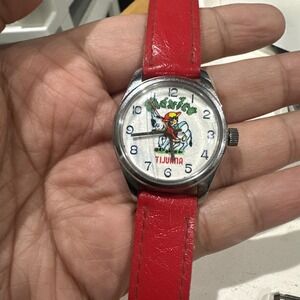 Working VTG 1960 Mexico Tijuana Unisex Watch Dial Manual Wind Red Strap 31mm 6.5